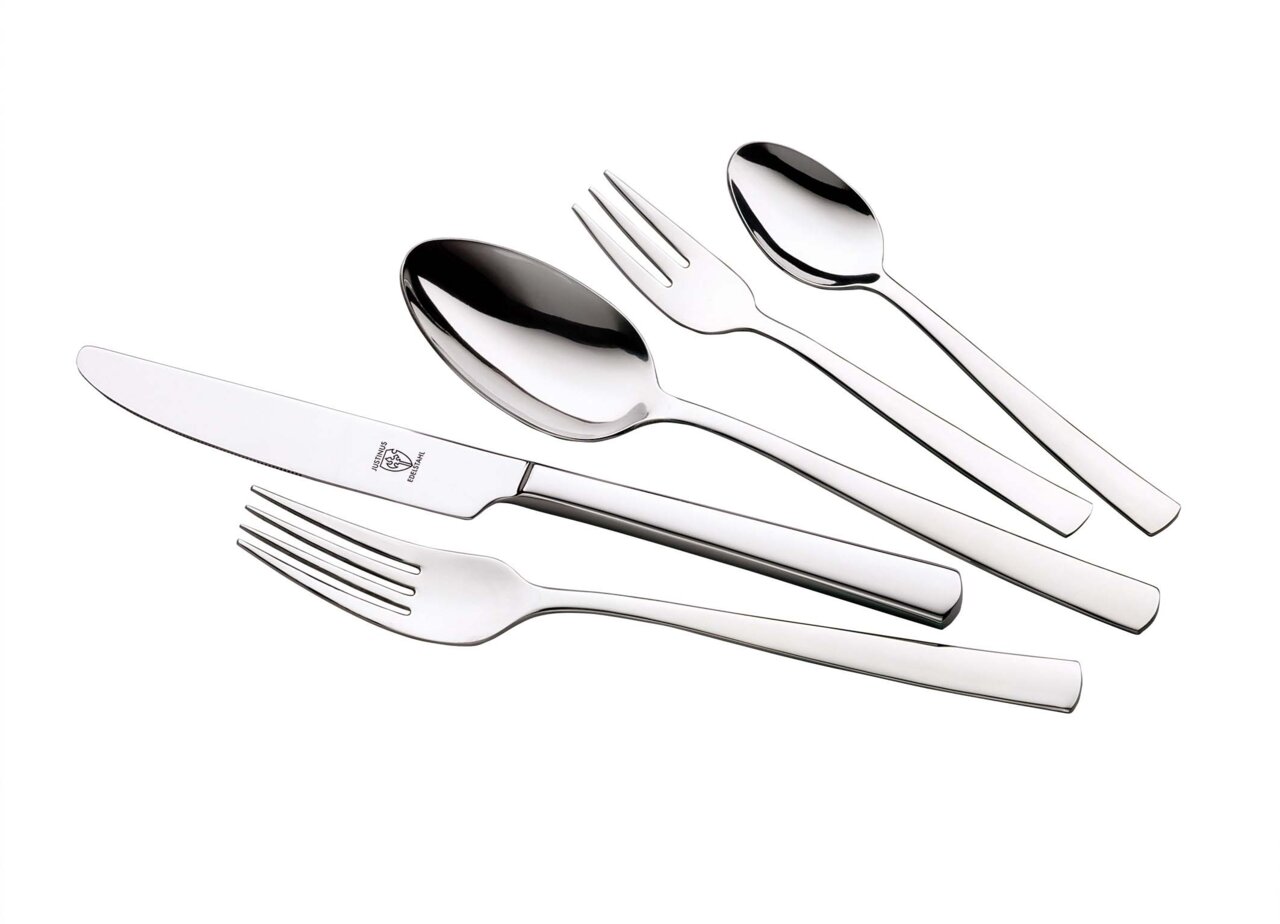 Elegante bestekset Vito, 60-delig, van roestvrij staal, bestaande uit mes, vork, lepel, dessertvork en theelepel, in zijaanzicht.