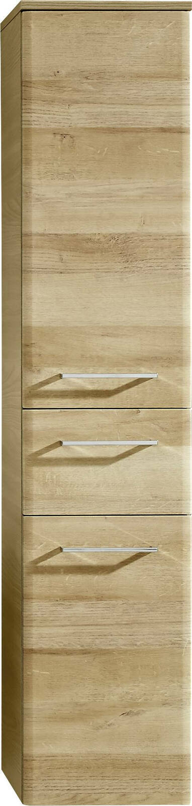 Holzfarbener Midischrank mit drei Schubladen, Frontalansicht