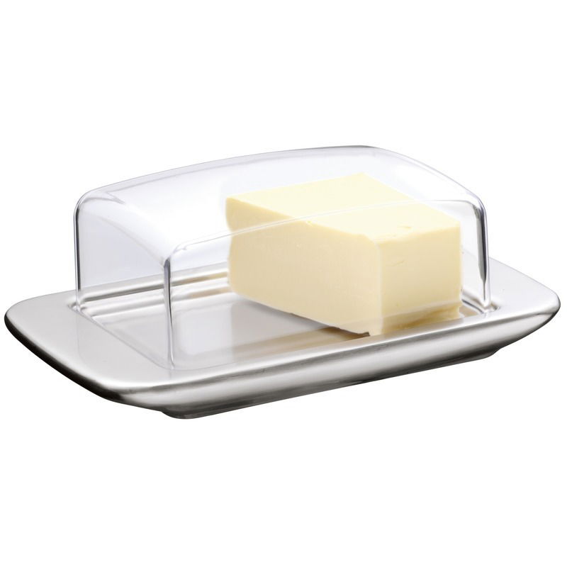 Butterdose LOFT mit transparentem Deckel und Butterstück, seitliche Perspektive