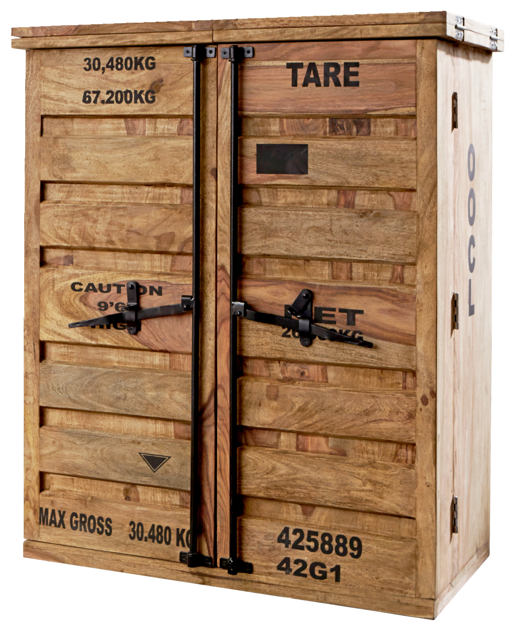 Livetastic Bar CONTAINER Holzschrank im Container-Stil mit Metallbeschlägen, seitliche Perspektive