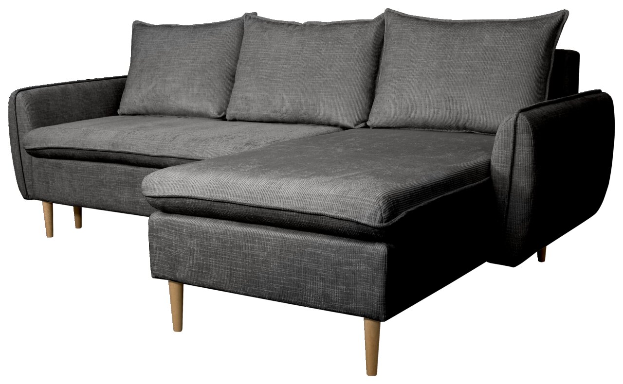 Graues Ecksofa mit Holzfüßen, seitliche Perspektive