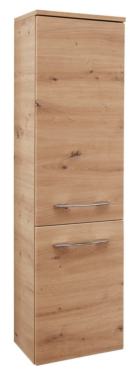 Sadena Midischrank PLAKA Midischrank aus Holz mit zwei Türen und Metallgriffen, seitliche Perspektive