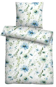Bettwäsche-Set mit floralem Muster in Blau- und Grüntönen, Draufsicht