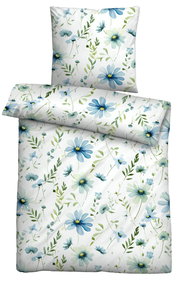 Bettwäsche-Set mit floralem Muster in Blau- und Grüntönen, Draufsicht