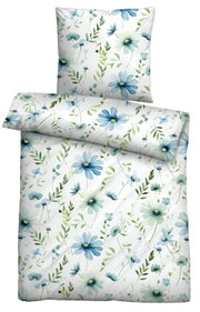 Bettwäsche-Set mit floralem Muster in Blau- und Grüntönen, Draufsicht