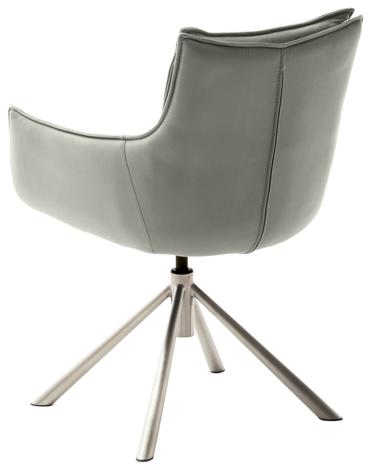 Moderner Sessel mit grauem Bezug und Metallgestell, Rückansicht