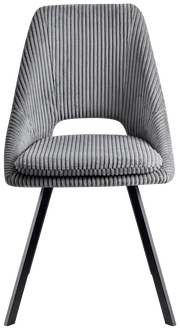 Grauer, moderner Stuhl mit geripptem Stoffbezug, Vorderansicht