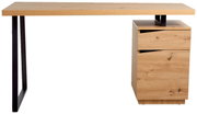 Moderner Schreibtisch aus Holz mit Metallbeinen, seitliche Perspektive