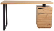 Moderner Schreibtisch aus Holz mit Metallbeinen, seitliche Perspektive