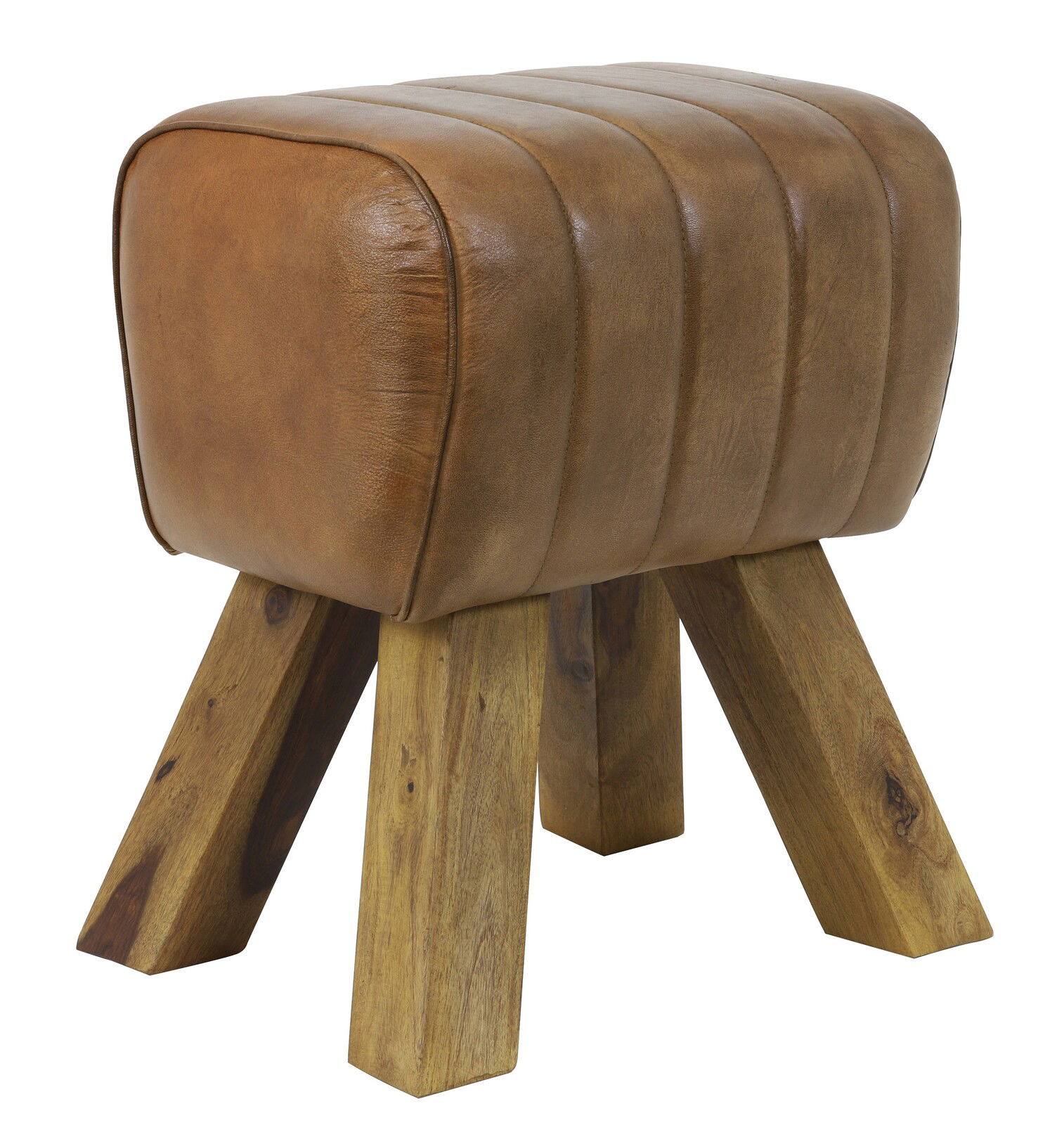 Light&Living Hocker RAMY Hocker aus braunem Leder mit stabilen Holzbeinen, seitliche Perspektive