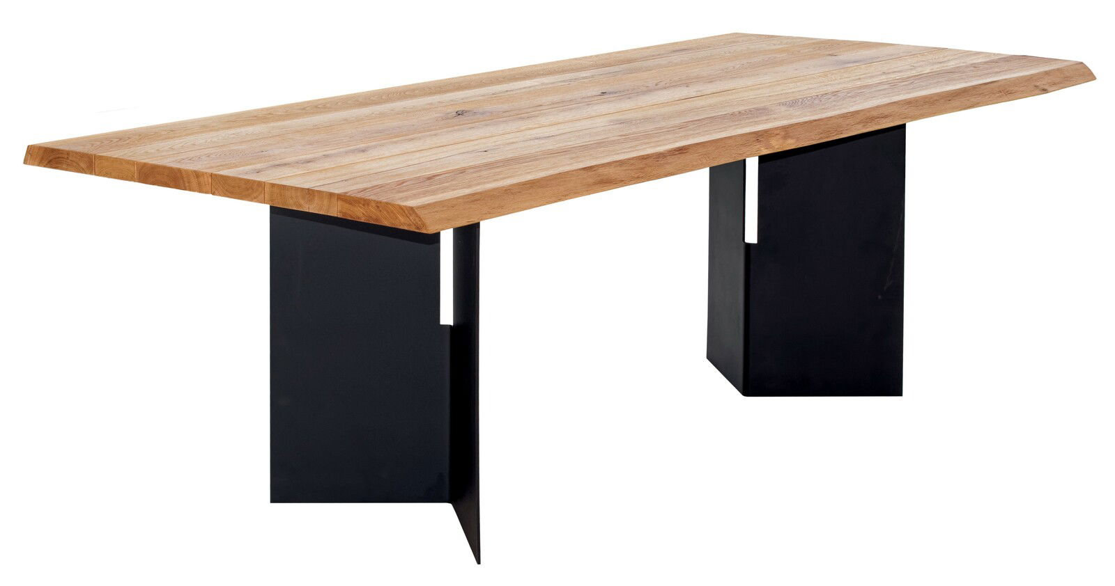 Linea Natura Esstisch SAHARA Moderner Esstisch aus Holz mit schwarzem Metallgestell, seitliche Perspektive