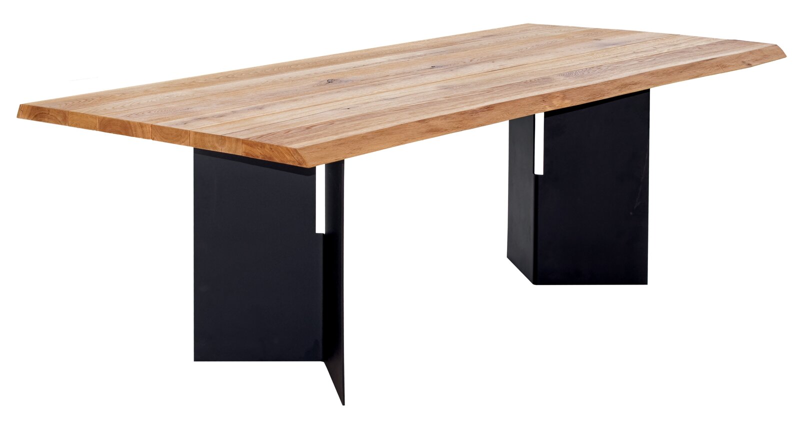 Linea Natura Esstisch SAHARA Moderner Esstisch aus Holz mit schwarzem Metallgestell, seitliche Perspektive