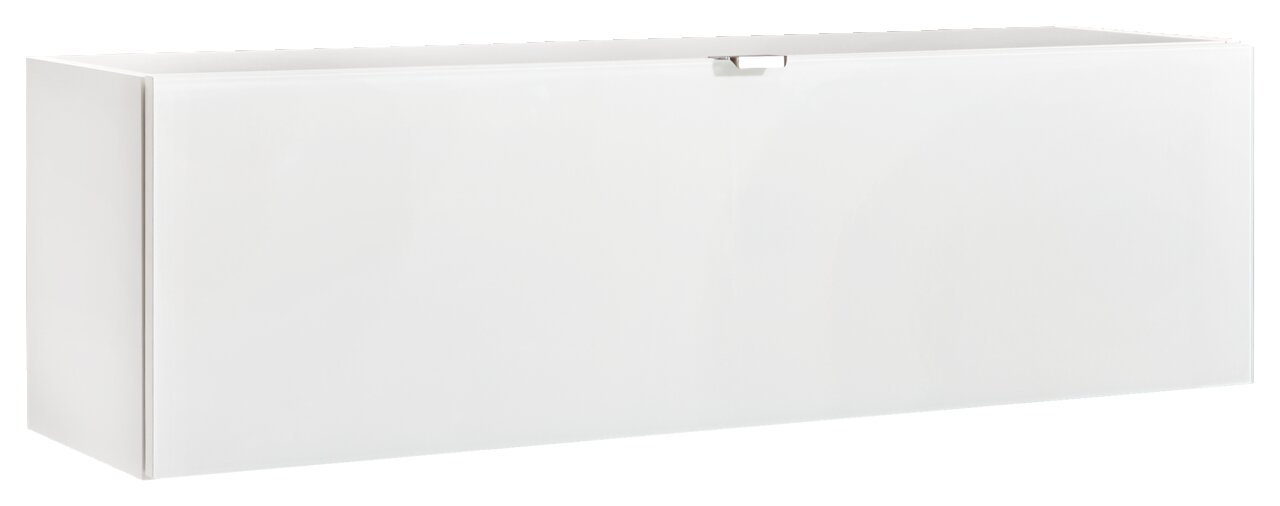 Weißer Hängeschrank mit Klapptür, seitliche Perspektive