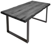 Tischplatte aus Holz mit natürlicher Kante, rechteckig, auf Metallgestell, Perspektive von schräg oben