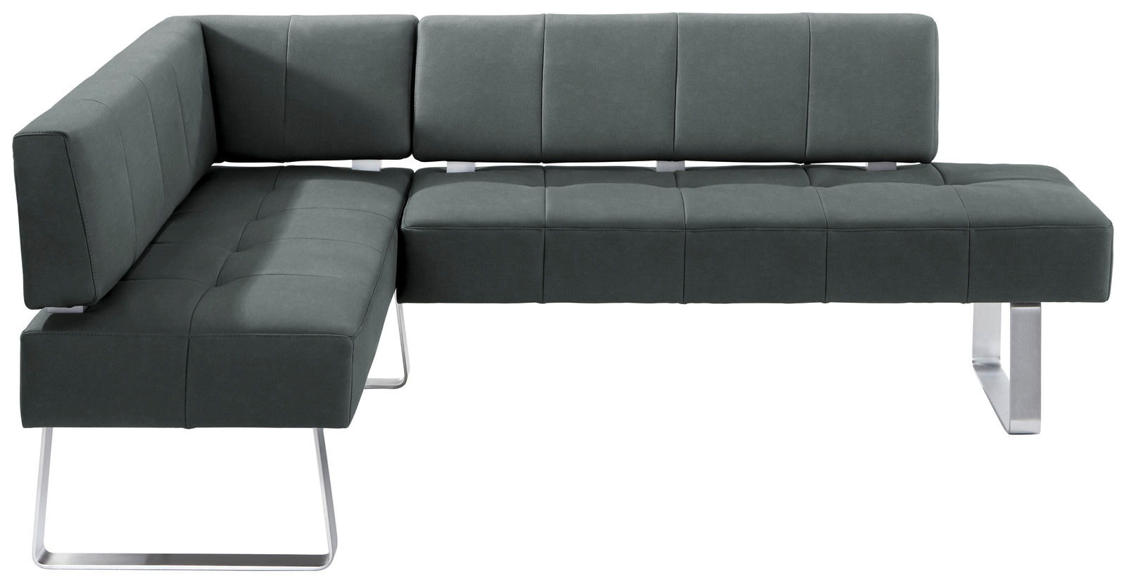 Moderano Eckbank LUPO II Moderne Eckbank in dunklem Stoffbezug mit Metallbeinen, Perspektive von vorne