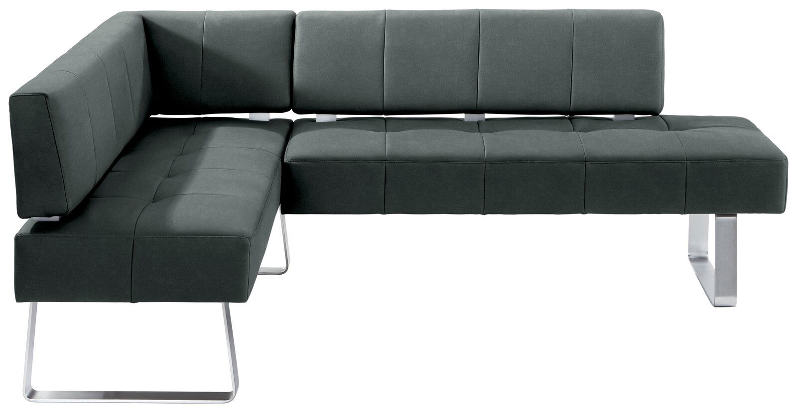 Moderano Eckbank LUPO II Moderne Eckbank in dunklem Stoffbezug mit Metallbeinen, Perspektive von vorne