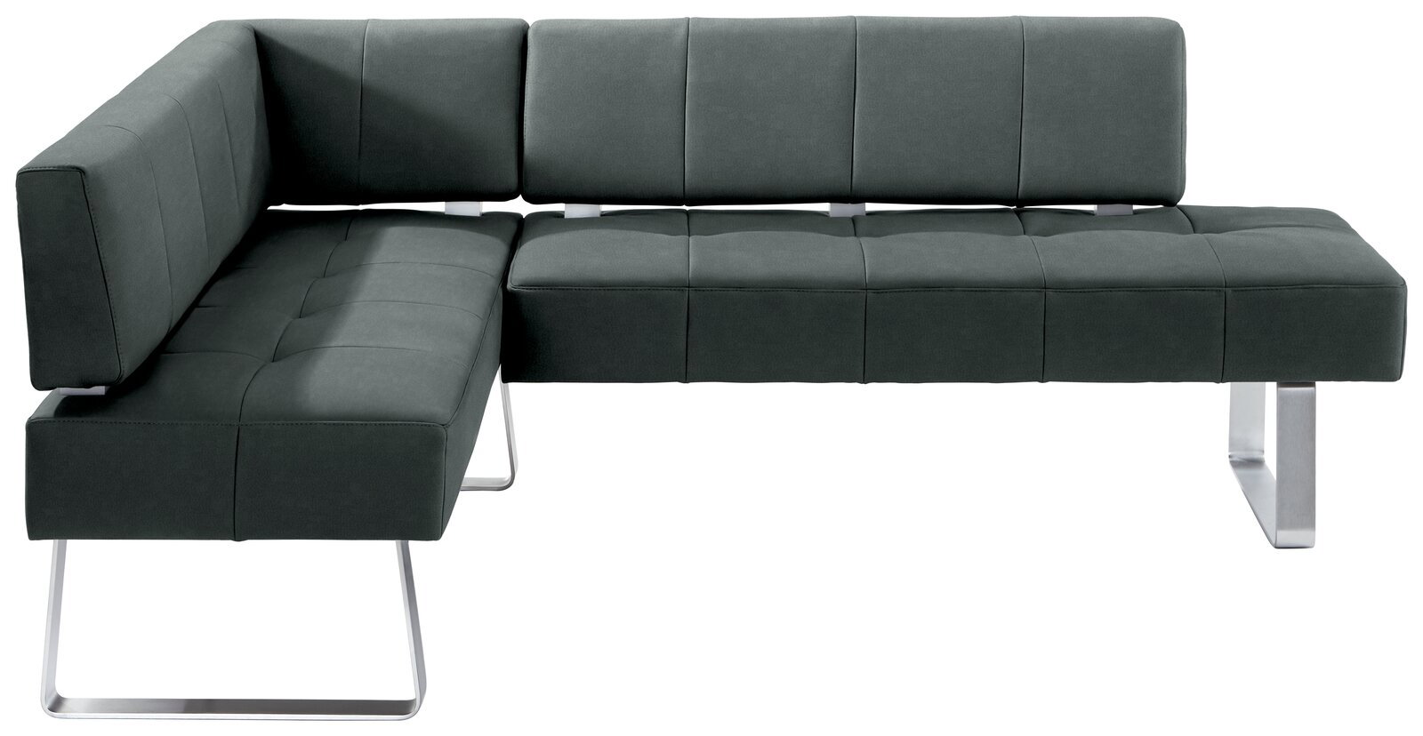 Moderano Eckbank LUPO II Moderne Eckbank in dunklem Stoffbezug mit Metallbeinen, Perspektive von vorne