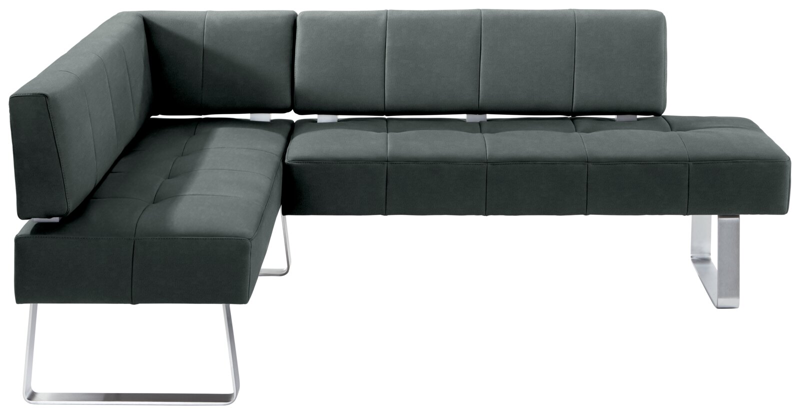 Moderano Eckbank LUPO II Moderne Eckbank in dunklem Stoffbezug mit Metallbeinen, Perspektive von vorne