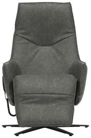 Grauer Relaxsessel in Frontalansicht mit modernem Design und verstellbarer Rückenlehne.