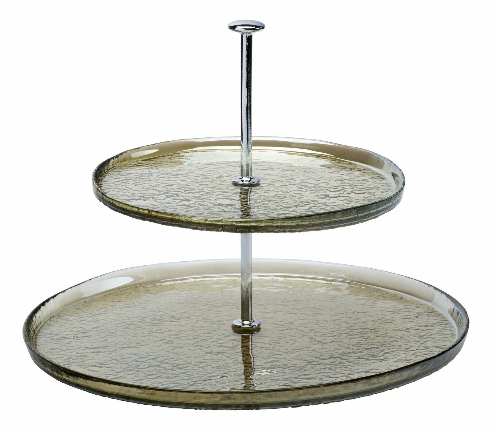 Zweistöckige Etagere Luzia aus braunem Glas, seitliche Perspektive