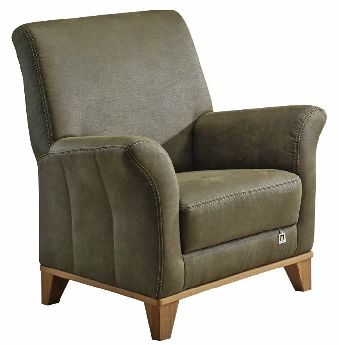 Landscape Hochlehnsessel MERAN Hochlehnsessel in olivgrünem Stoff mit Holzfüßen, seitliche Perspektive