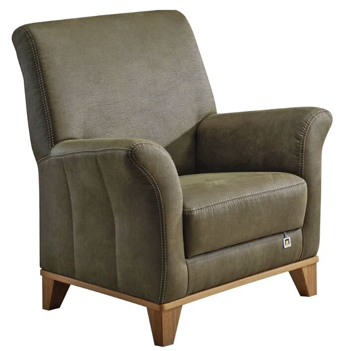 Landscape Hochlehnsessel MERAN Hochlehnsessel in olivgrünem Stoff mit Holzfüßen, seitliche Perspektive