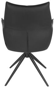 Rückansicht eines schwarzen Armlehnstuhls mit vierbeinigem Metallgestell