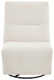 Frontansicht eines cremefarbenen Relaxsessels mit geripptem Stoffbezug und modernem Design.