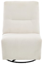Frontansicht eines cremefarbenen Relaxsessels mit geripptem Stoffbezug und modernem Design.