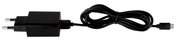 Schwarzes Netzteil mit Kabel, seitliche Ansicht