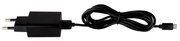 Schwarzes Netzteil mit Kabel, seitliche Ansicht