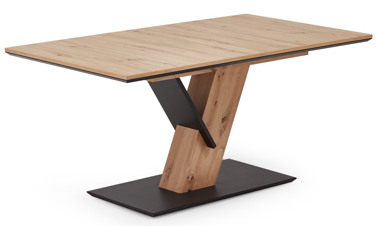 Valdera Esstisch MONTREAL Moderner Esstisch mit Holzplatte und einzigartigem V-förmigem Gestell, seitliche Perspektive.