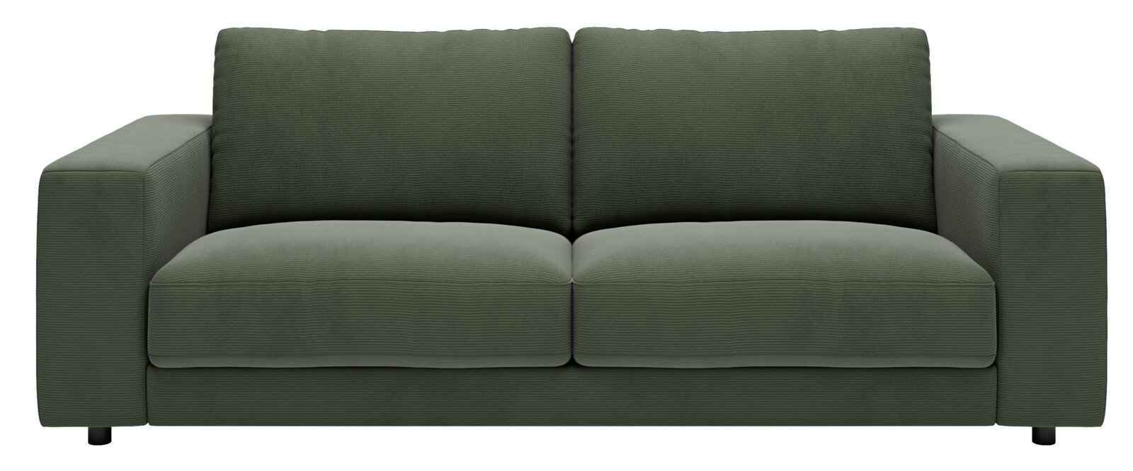 Zweiersofa in dunkelgrünem Stoff, Vorderansicht