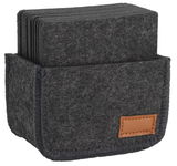 Set von 12 anthrazitfarbenen Filzuntersetzern in einer passenden Filzbox, seitliche Perspektive
