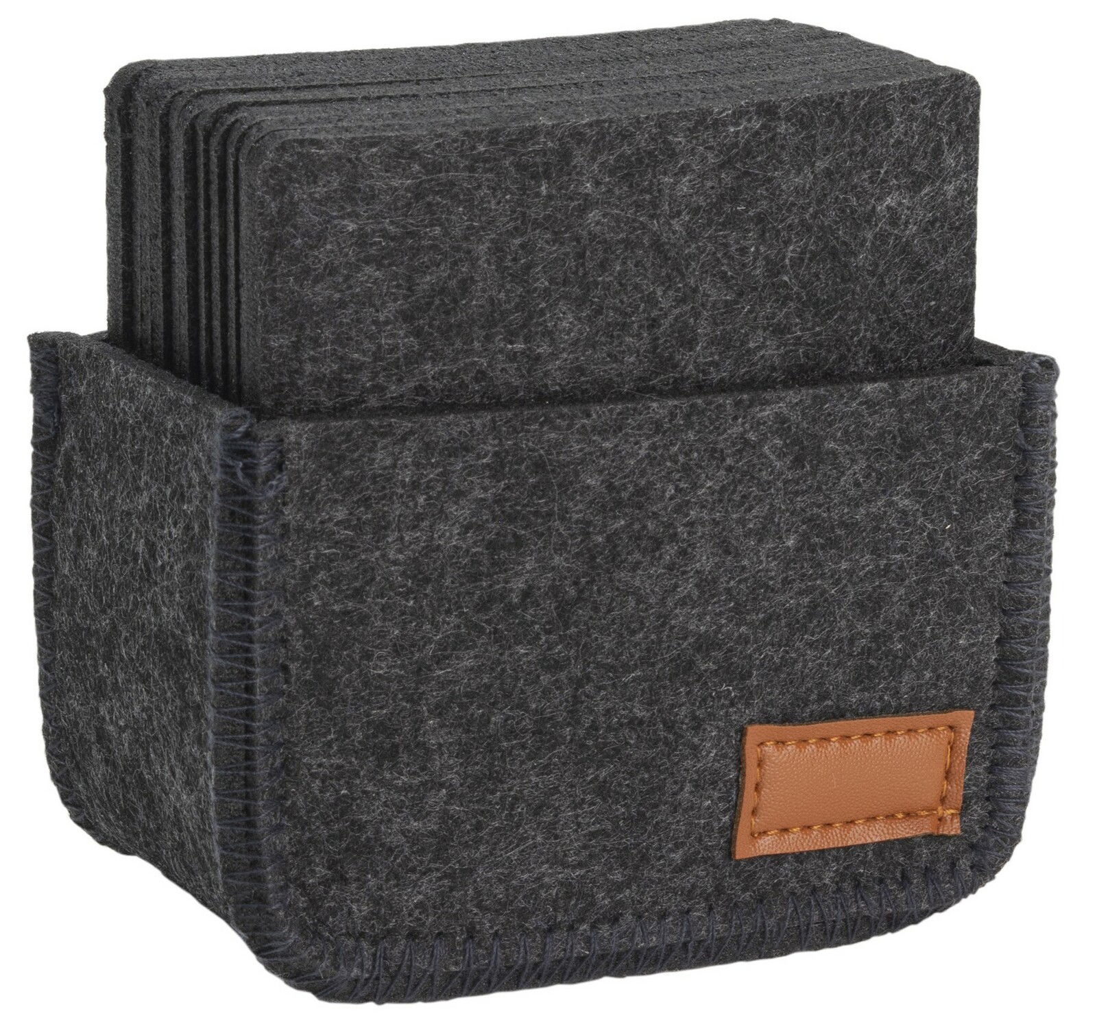 Justinus 12 Filzuntersetzer LIFE STYLE Set von 12 anthrazitfarbenen Filzuntersetzern in einer passenden Filzbox, seitliche Perspektive