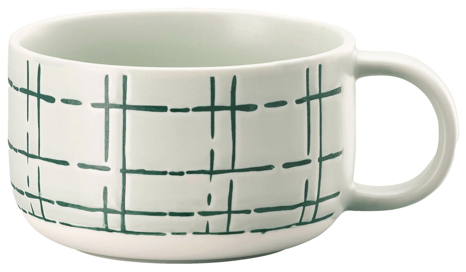 Thomas Kaffeetasse FUN Weiße Kombi-Obertasse mit grünem, kreuzförmigem Muster, seitliche Perspektive