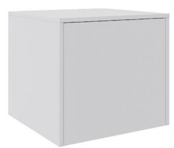 Weißer Aufsatzschrank in schräger Perspektive von vorne