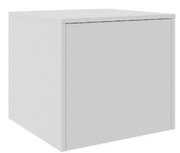 Weißer Aufsatzschrank in schräger Perspektive von vorne