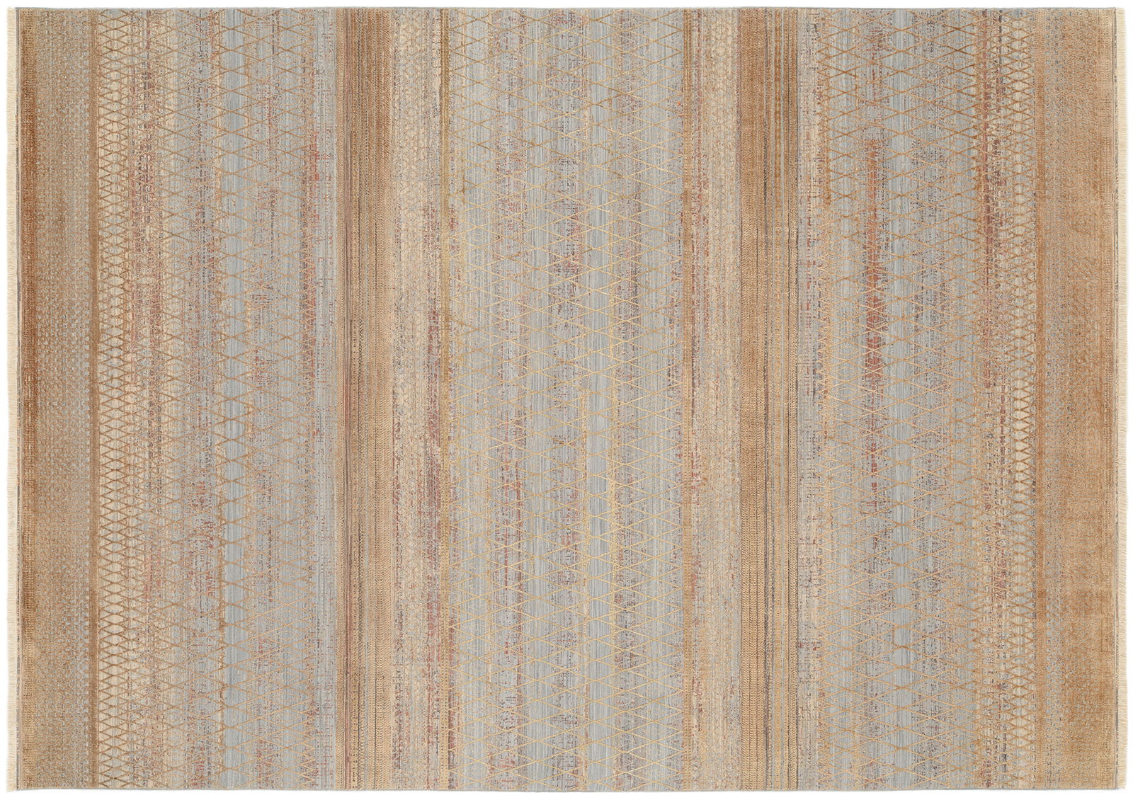 Designer Teppich mit geometrischem Muster in warmen Erdtönen, Draufsicht