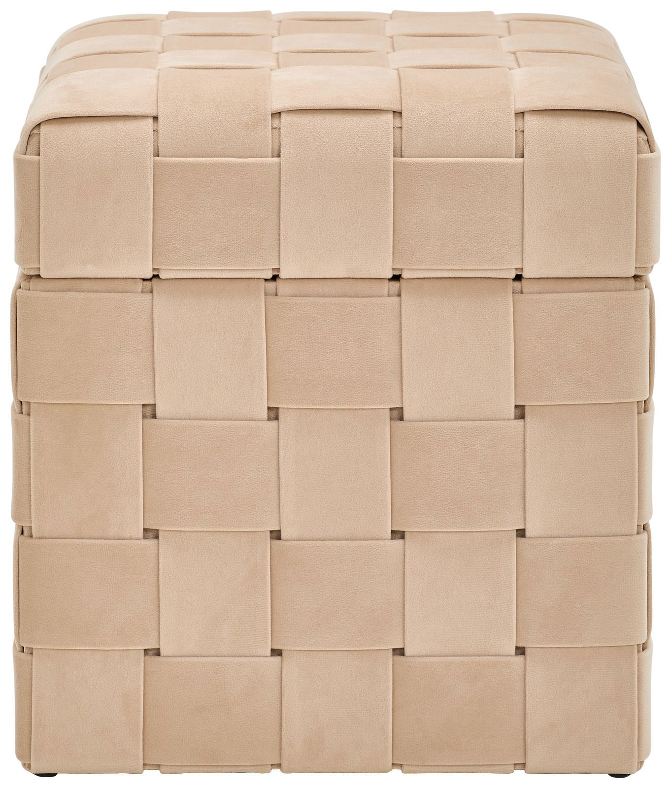 Beiger Hocker mit Stauraum, geflochtenes Design, Frontalansicht