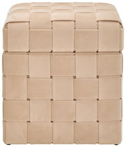 Beiger Hocker mit Stauraum, geflochtenes Design, Frontalansicht