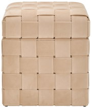 Beige poef met opbergruimte, gevlochten ontwerp, vooraanzicht