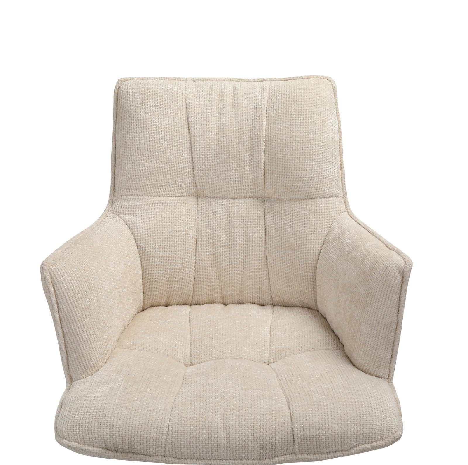 Beiger Sessel mit gepolsterter Sitzfläche und Rückenlehne, Frontalansicht