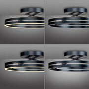 Moderne Deckenleuchte PURE Loop von Paul Neuhaus in schwarzem Metall mit zwei leuchtenden Ringen, seitliche Perspektive.