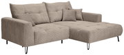 Beige Ecksofa mit Ottomane rechts, aus gestepptem Stoff, Vorderansicht
