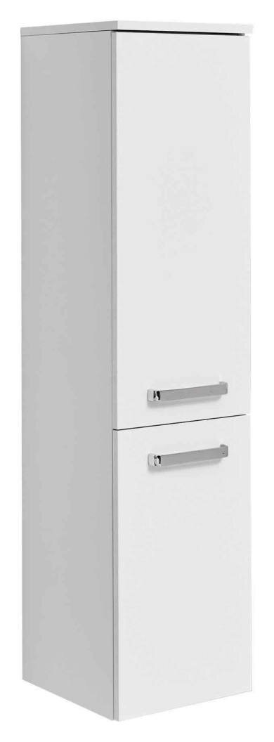 XORA Midischrank TIVOLI Weißer Midischrank mit zwei Türen und silbernen Griffen, seitliche Perspektive