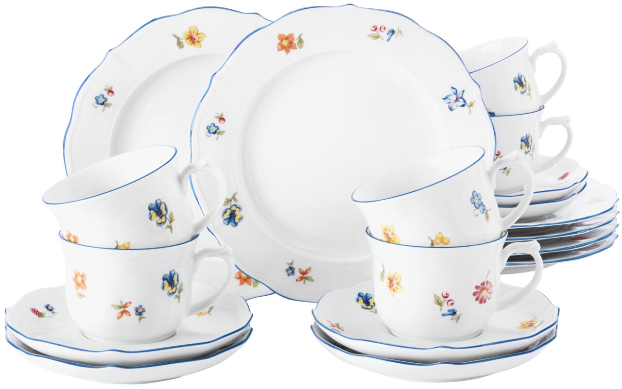 Seltmann Weiden Kaffeeservice 18-tlg. SONATE SONDER Kaffeeservice Sonate 18-tlg. mit floralem Muster, bestehend aus Tassen, Untertassen und Tellern, seitliche Perspektive