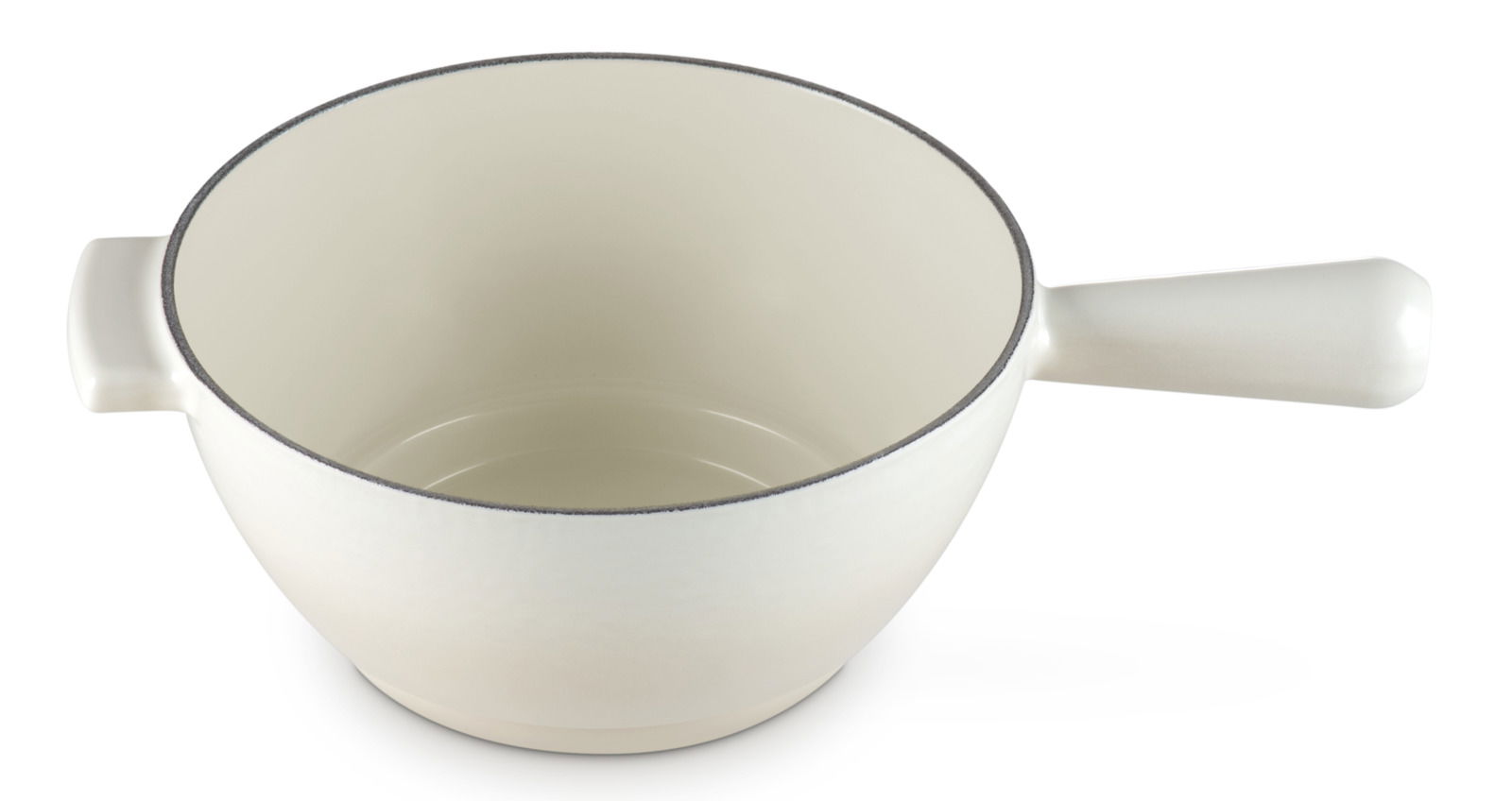 Weißer Fondue-Topf aus der Vogelperspektive mit zwei Griffen