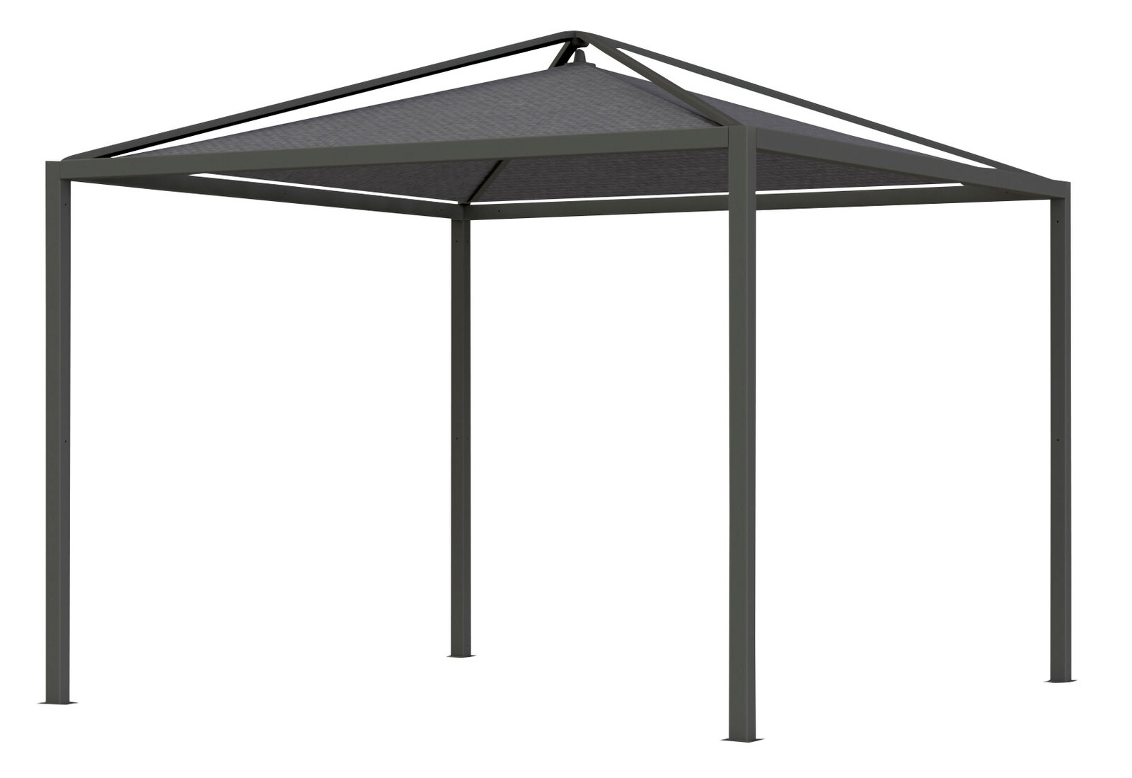 Metall-Pagode mit quadratischem Dach, seitliche Perspektive