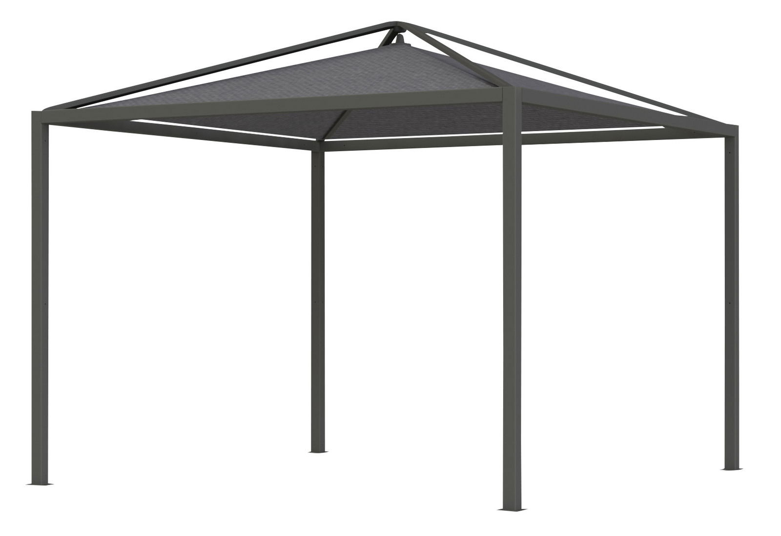 Metall-Pagode mit quadratischem Dach, seitliche Perspektive